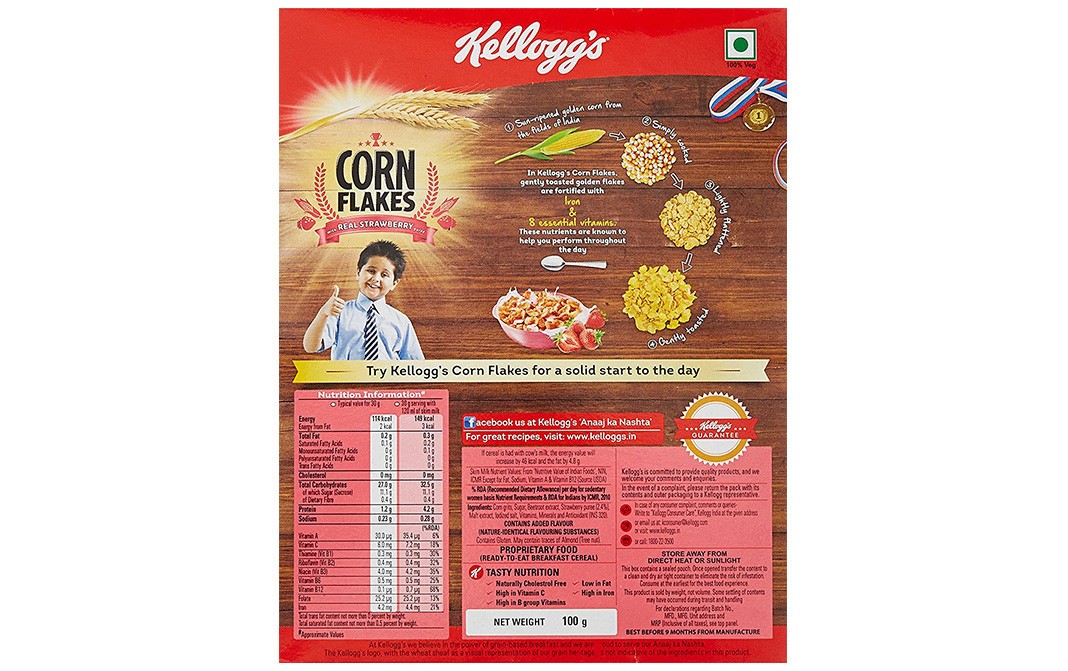Kellogg's Corn Flakes with Real Strawberry Puree   Box  100 grams
